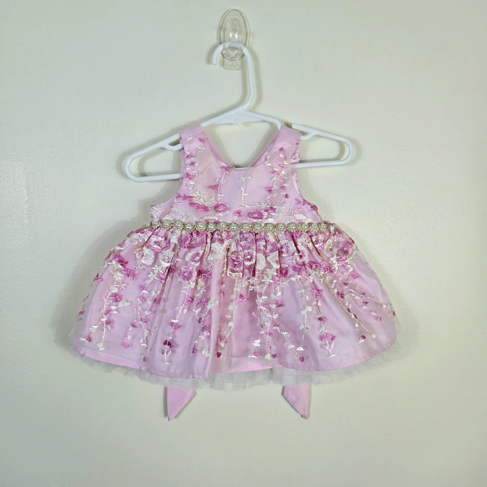 American Princess Baby Girls Pink White Floral Embroidered Tulle Party Dress 6Mo